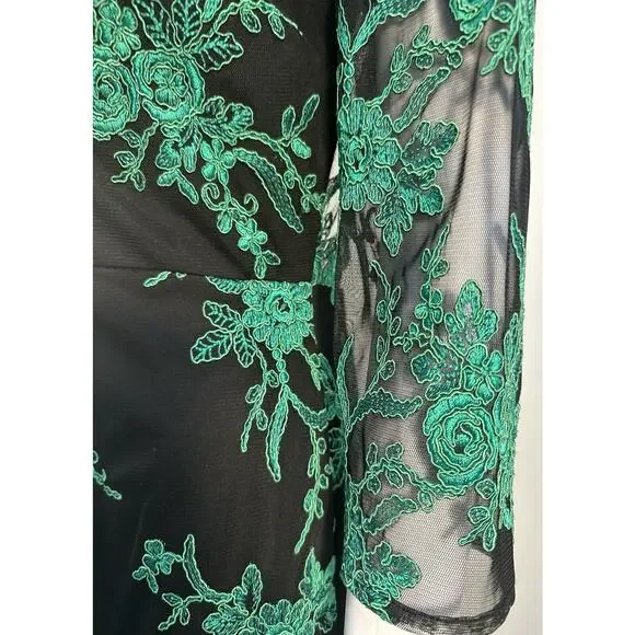 Hailey By Adrianna Papell Evening Dress Green Lace Embroidery Long Sleeve Sz-8 - Picture 5 of 16
